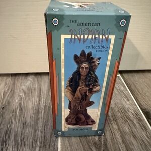 Young's The American Indian Collectible With Wolf Ceramic Native American In Box